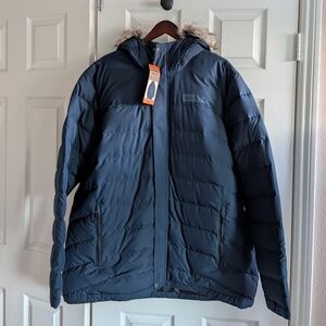 New Eddie Bauer Men's Boundary Pass Down Hooded Parka Zip Up Jacket Blue XXL